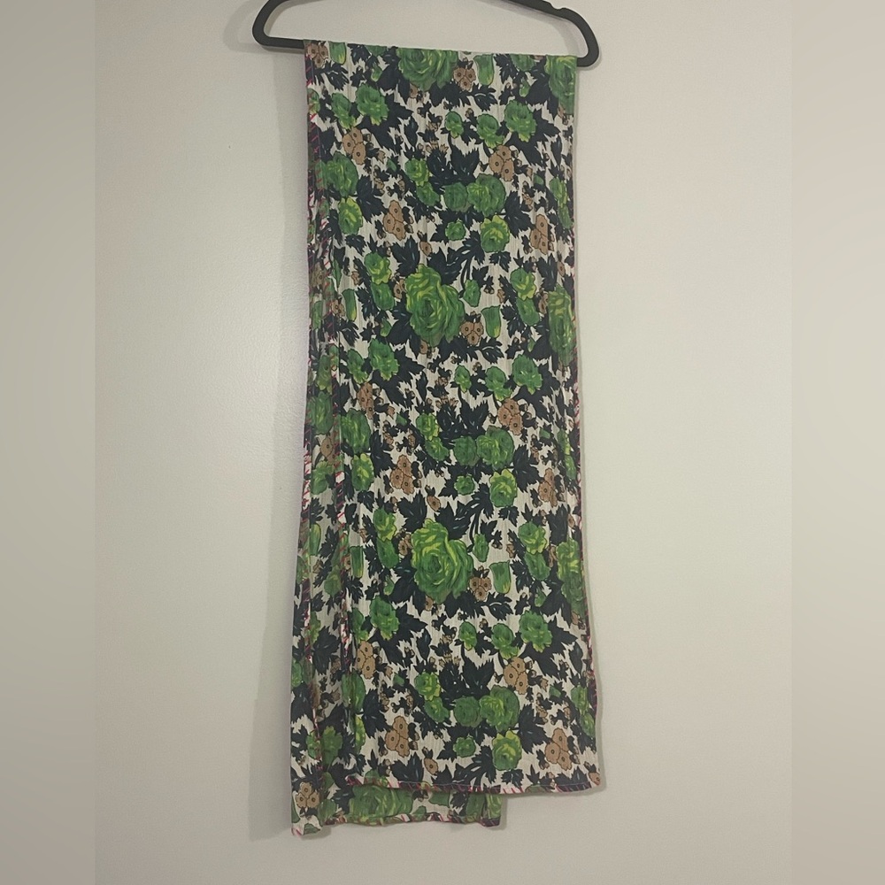 FREE PEOPLE Green, navy and cream Women's crinkle scarf